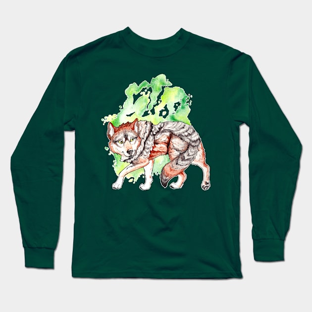 Mexican Wolf Stalk Long Sleeve T-Shirt by TaksArt